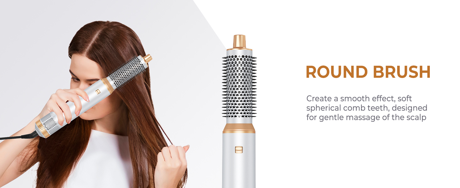 MogaWave Air Styler Pro 6 в 1: Фен-щітка, стайлер для волосся 1000W (білий)