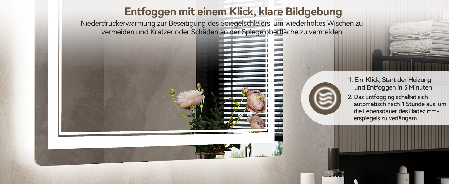 Дзеркало для ванної кімнати зі світлодіодним підсвічуванням 70x50 см, LED Smart дзеркало, антизапар, 3 кольори, регулювання яскравості, горизонтальне/вертикальне кріплення