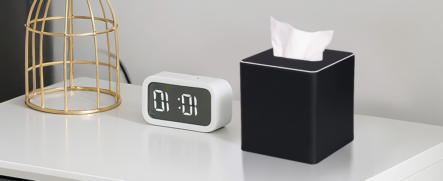 Скляна коробка для серветок KingFOM, чорна, квадратна - для офісу, авто, дому