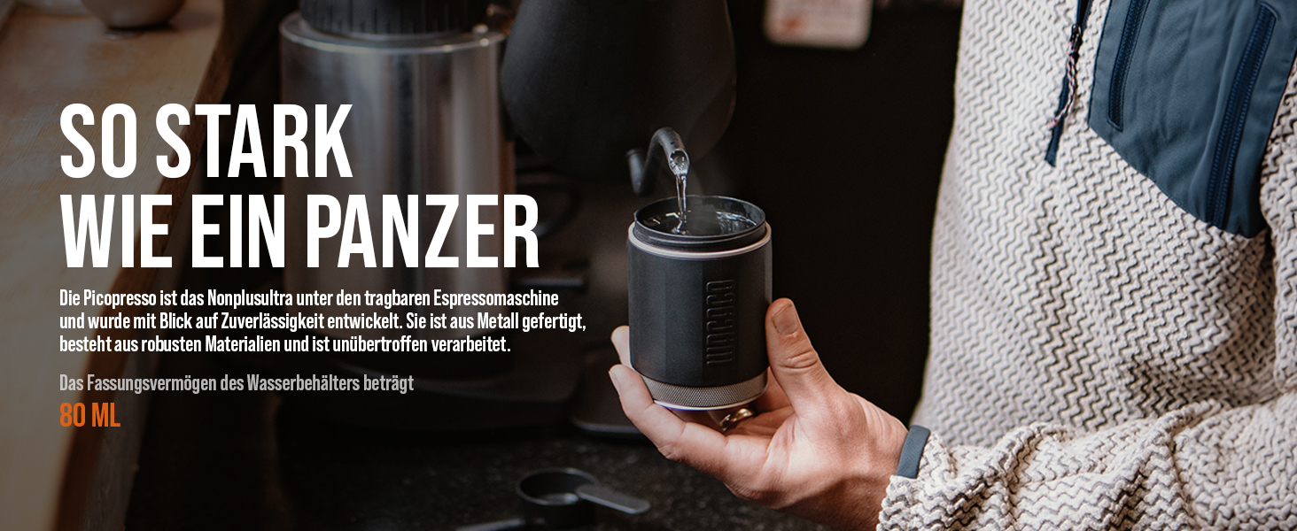 WACACO Picopresso: Портативна кавомашина для еспресо з екіпіруванням, ручна, сіра