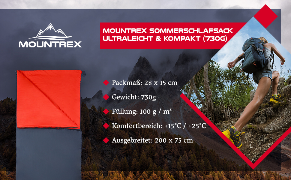 Спальний мішок MOUNTREX - невеликий розмір упаковки і надлегкий (730 г) літній спальний мішок-ковдра-літній спальний мішок на відкритому повітрі-кемпінг, подорожі, фестиваль-розкладний (темно-синій - праворуч)