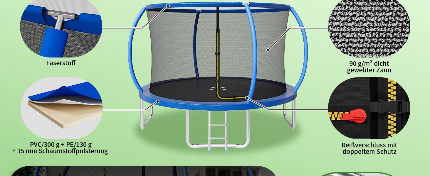 Батут JUMMICO вуличний Ø183/220/290/360 см з сіткою, захисним покриттям та комплектом для монтажу, круглий садовий батут для дітей 220 см синій