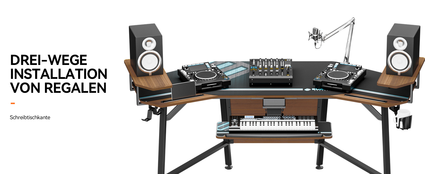 Ігровий стіл EUREKA ERGONOMIC 160x74 см з крилами для геймінгу, PC, Home Office, Live Streaming, 2 слоти для iPad, горіховий колір