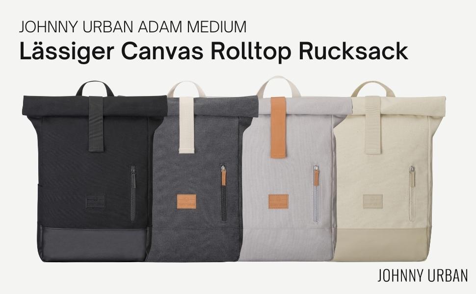 Рюкзак Johnny Urban Women & Men - Adam Medium - Rolltop з відділенням для ноутбука для Університетської бізнес-школи - 15 л - Бавовняне полотно - водовідштовхувальне (чорне)