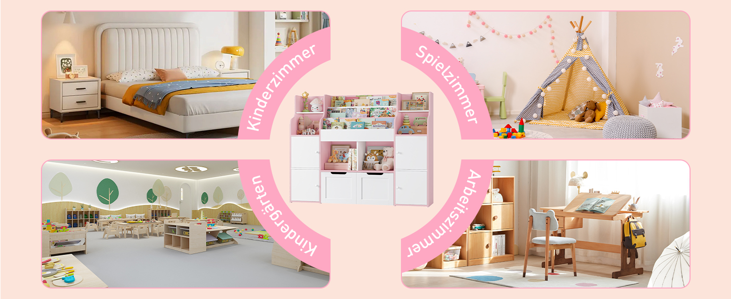 FOREHILL Дитяча полиця-стелаж для іграшок та книг у кімнату з дерева, рожева, 122 x 30 x 100 см