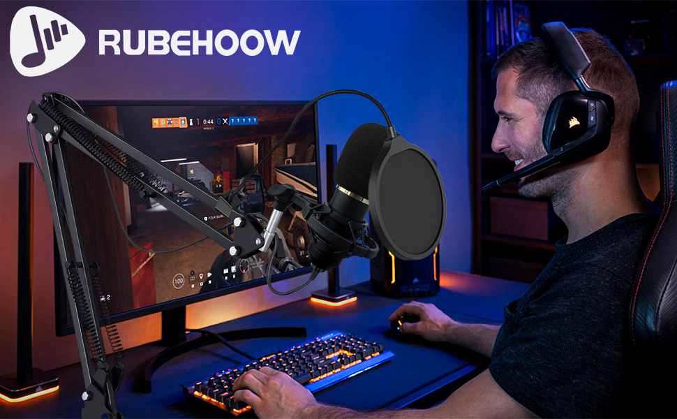 Набір мікшера RUBEHOOW з звуковою картою, DJ контролером та мікрофоном BM800 для живих виступів, запису, ПК та караоке, стрімінгу