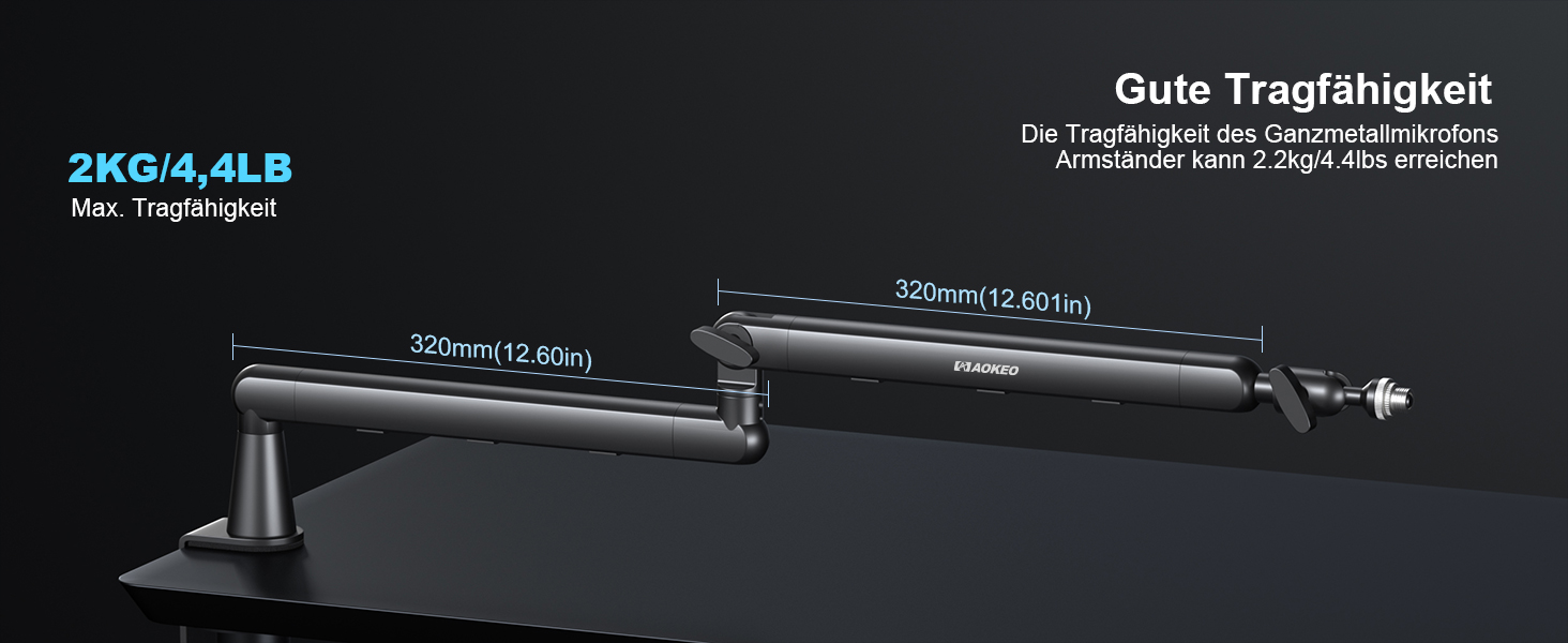 Мікрофонний стійкий тримач Aokeo AK-55 для столу, низькопрофільний, регульований, сумісний з Aokeo Yeti, Snowball iCE, HyperX QuadCast, SoloCast, Elgato Wave (Чорний)