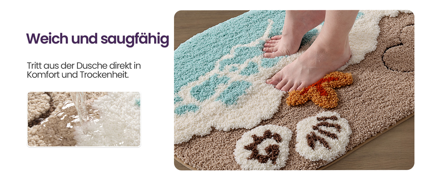 Килимок для ванної кімнати DEXI Ovale Beige, 61 x 110 см, з антиковзким покриттям та малюнком 'Морські зірки'