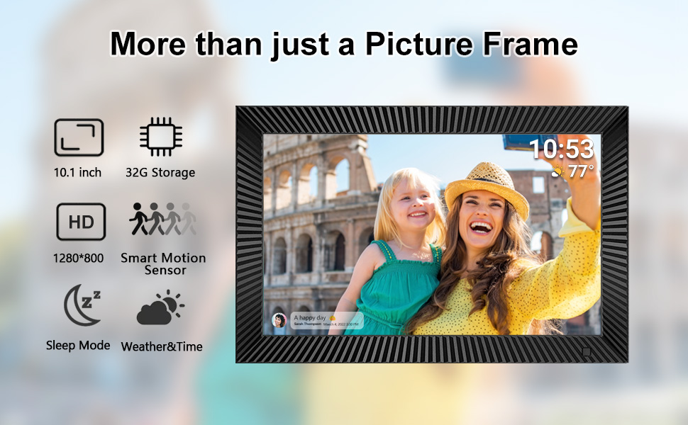 Цифровий фоторамка Frameo з Wi-Fi, 10.1 дюйма, 32GB, сенсорний екран, авто-обертання
