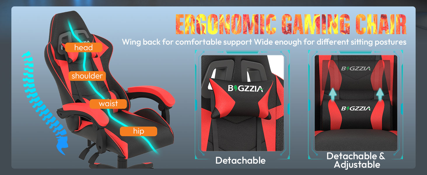 Ігровий крісло Bigzzia Ergonomiczne з підголівником та підлокітниками (Чорно-червоний, з підігрівом)