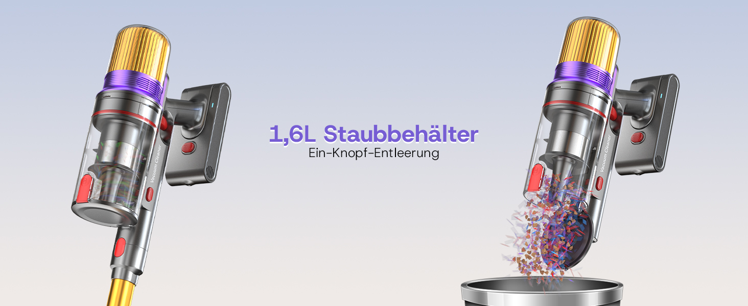 Акумуляторний пилосос V16 600W 55Kpa 80хв з LED-дисплеєм для килимів, шерсті тварин та твердих підлог