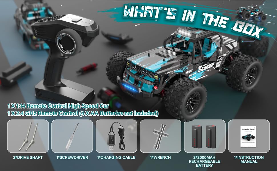 Радіокерований позашляховик Monstertruck 1:14 4WD 40 км/год з двома акумуляторами, світлодіодами, 2.4 GHz для піску, бруду - ідеальний подарунок для дітей та дорослих