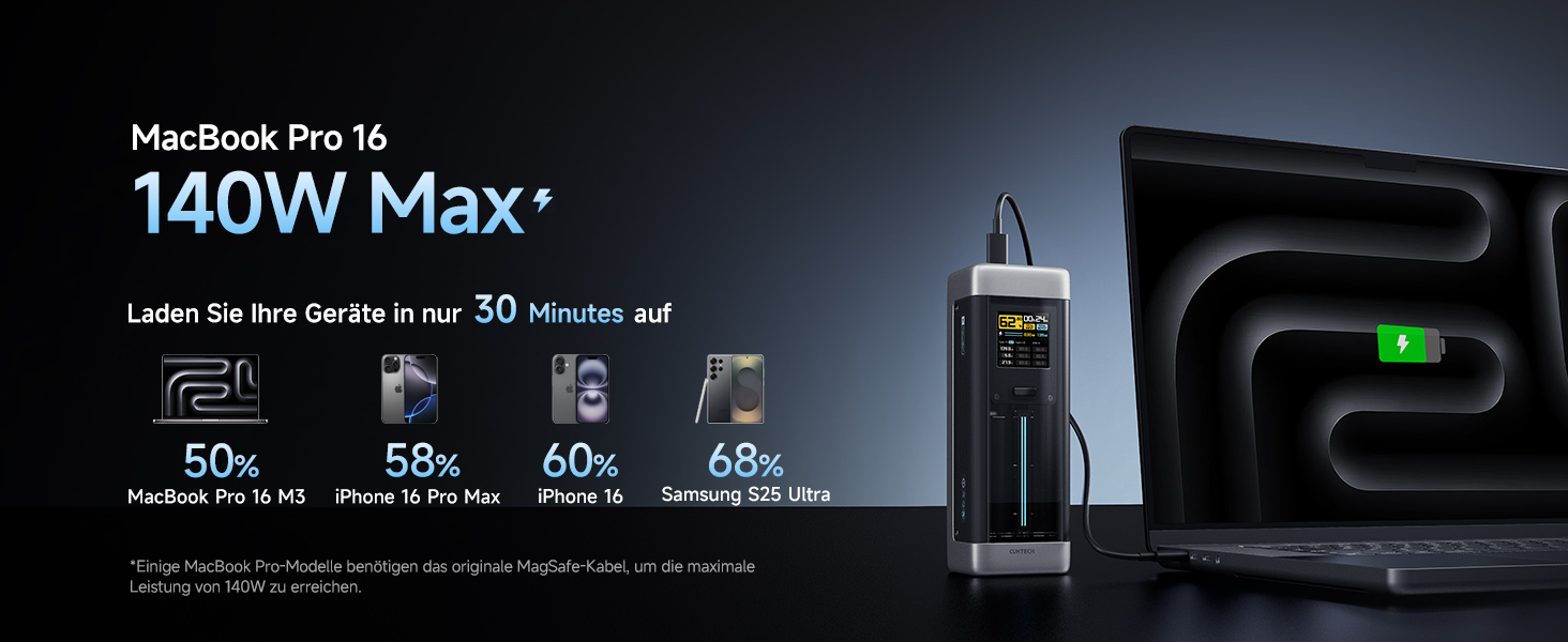 Power Bank CUKTECH 20: 25000mAh, 140W, PD3.1, 3 порти, Digital Display, USB-C для MacBook, Xiaomi, Galaxy, iPhone