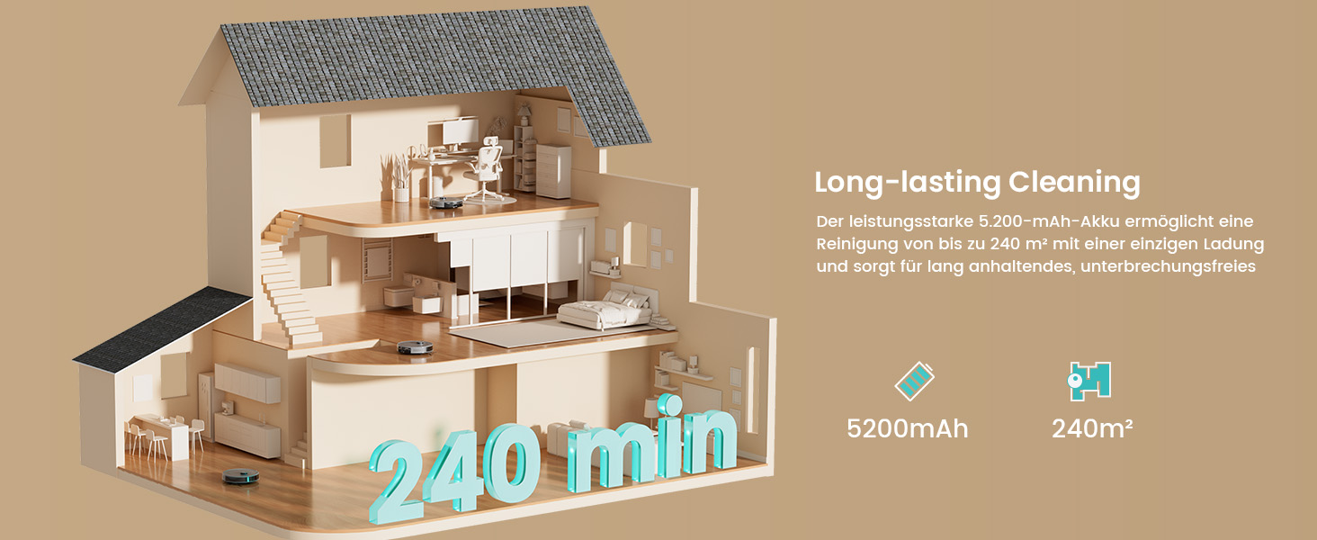 Робот-пилосос LEFANT M2 з функцією миття, 6000Pa, LiDAR-навігація, зони заборони, керування через APP/Alexa, для шерсті тварин, килимів та твердих підлог