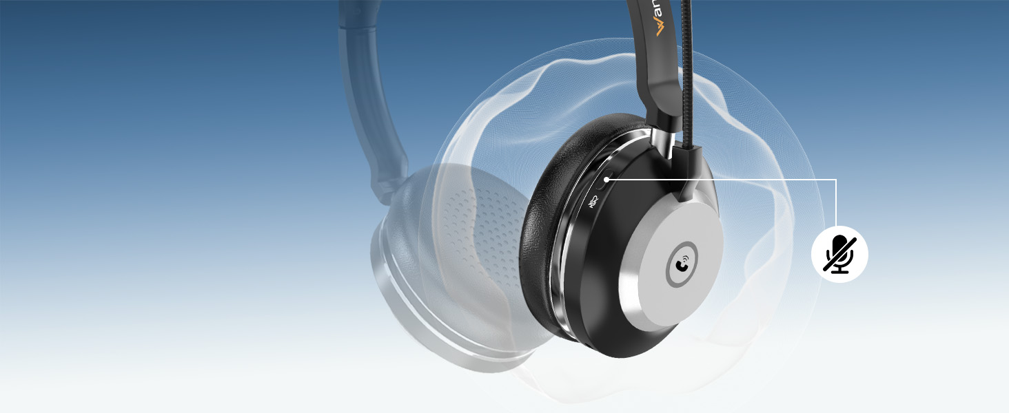 Бездротова гарнітура Wantek з мікрофоном та зарядною станцією, Bluetooth навушники з USB-адаптером для кол-центру, офісу, Zoom, Skype та Teams (сіро-чорний)