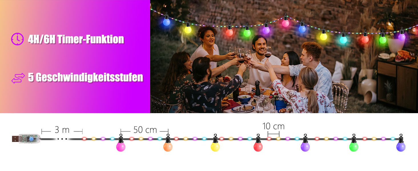 LED гірлянда B-right 12.5м RGB з пультом, IP65, 20 G40 лампочки для декору приміщень та вулиці, на Різдво, Хелловін, балкон, дитячу кімнату, сад