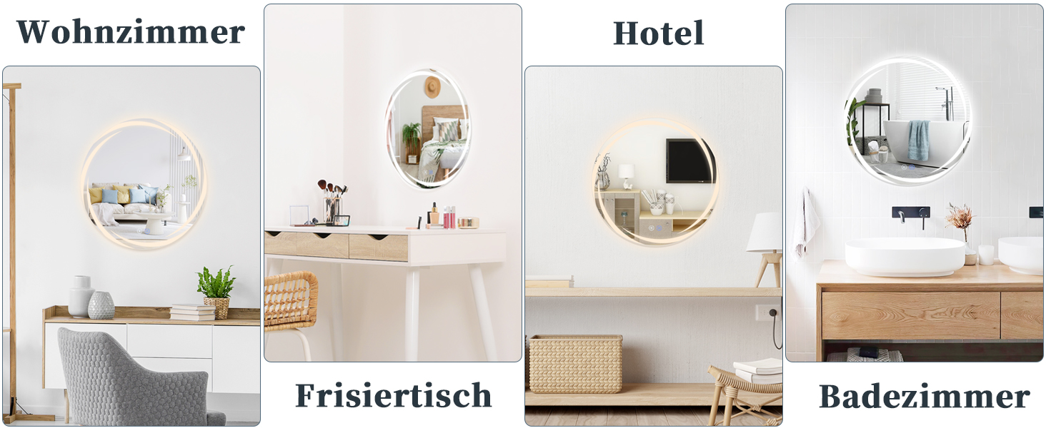 Круглий дзеркало для ванної кімнати Mursche з підсвічуванням, 60 см, LED, IP44, сенсорне регулювання, проти запотівання, для ванної кімнати та туалету