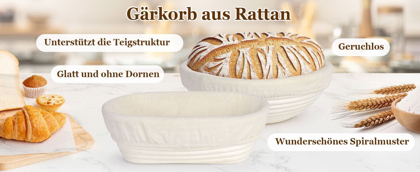 Набір для приготування закваски та випікання хліба SHANNA: корзинка для бродіння, скляна тара, скребок, мішалка, ніж (бамбук, спіральний дизайн)