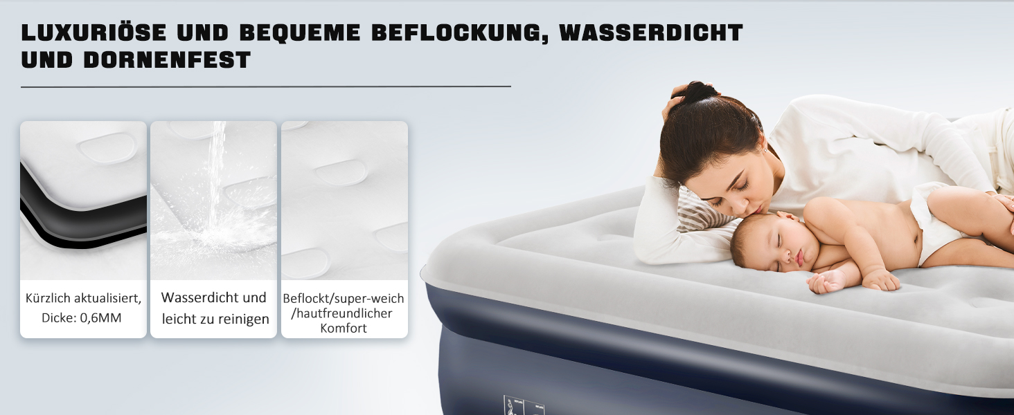 Надувний матрац NALONE для 2 осіб з самонадуваємою системою та вбудованим насосом, для кемпінгу та дому (Queen Size)