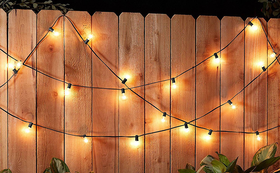 Сонячна гірлянда для вулиці Litogo з 25+2 лампочками G40, 8 режимів, диммування, пульт ДУ, тепле світло, для балкона, саду, тераси (UK Plug)