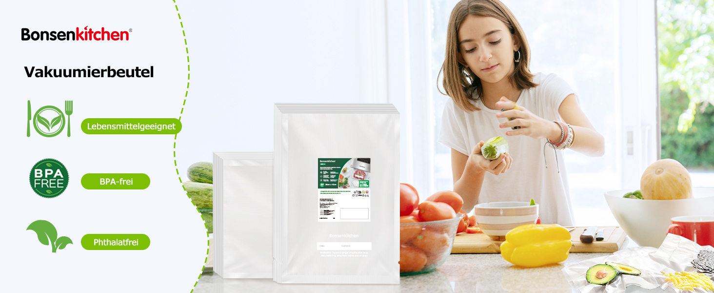 Пакети для вакууму Bonsenkitchen Profi VB3205, 28x40 см (100 шт) - для харчових продуктів, Sous Vide, міцні, без BPA