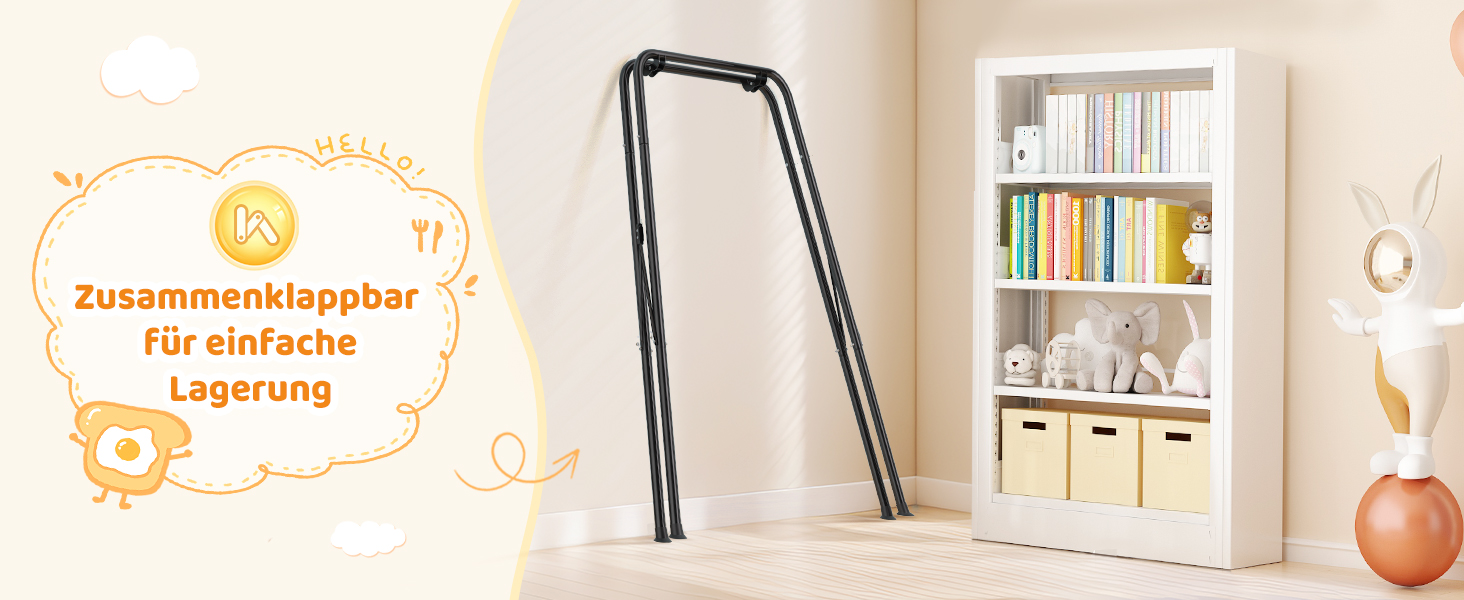 Набір 4-в-1: гойдалка та дверний вистрибувач для малюків, дитячий гойдалковий набір з металевим складним стійкою для дому та вулиці, легка збірка та зберігання (Чорний)