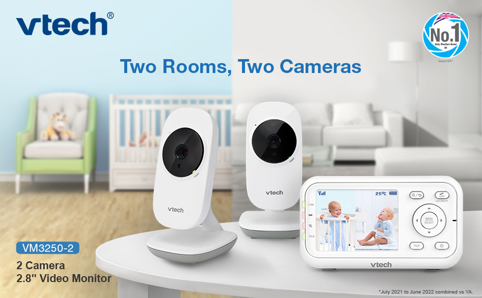 Відеоняня VTech VM3250-2 з LCD-екраном 7,1 см, нічним баченням, датчиком температури та радіусом дії 300 м