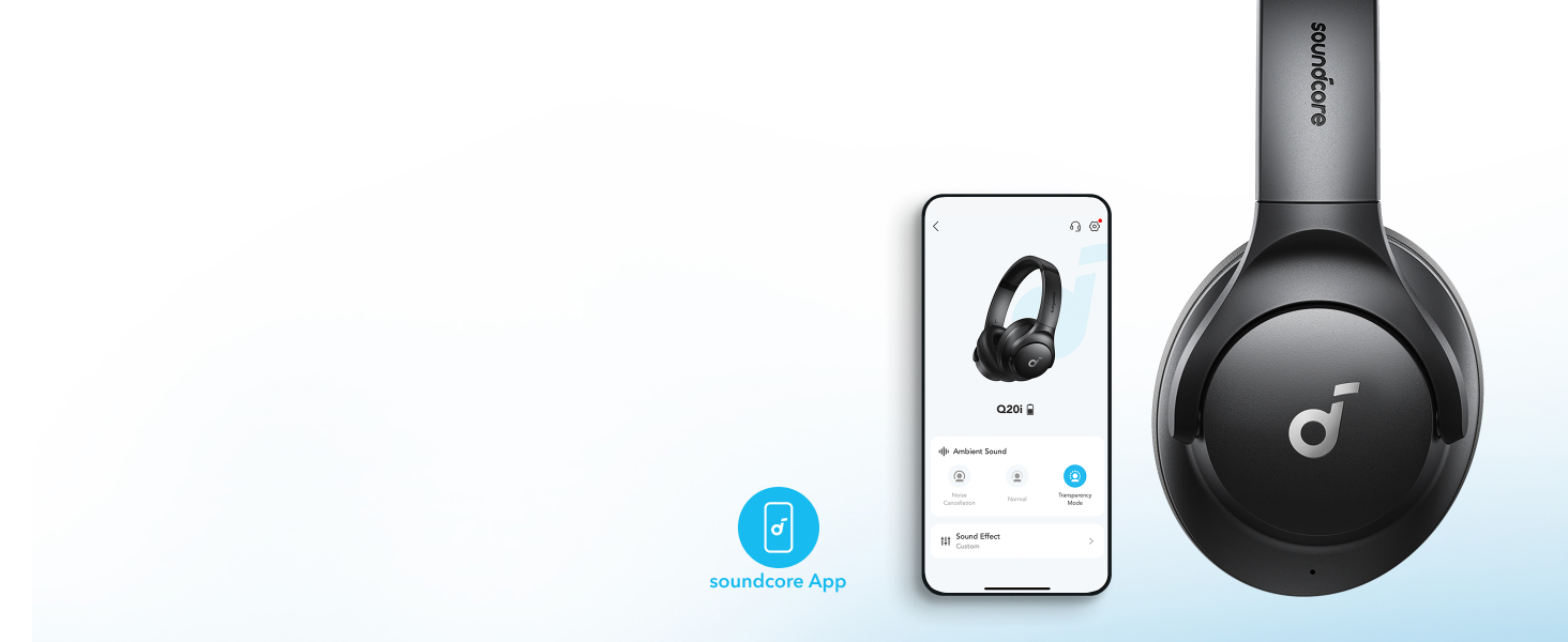 Накладні навушники Soundcore Q20i Bluetooth, ANC, 40 год, Hi-Res Audio, Глибокі баси, App (чорний)
