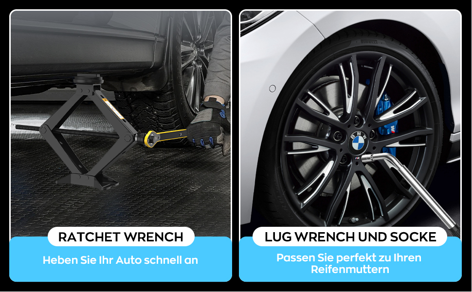 Універсальний гвинтовий домкрат-ромб IMAYCC 2.5т для BMW (Серії 1, 3, 5, 6, 7, Z, X) з гумовими накладками та торцевим ключем, чорний