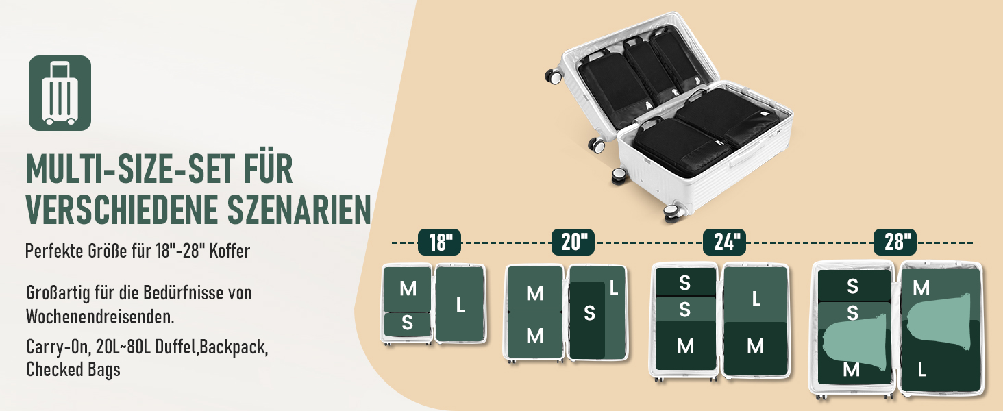 Набір компресійних органайзерів для одягу в подорожі, 8 предметів, дорожні сумки-пакувальники для валізи та рюкзака, чорні