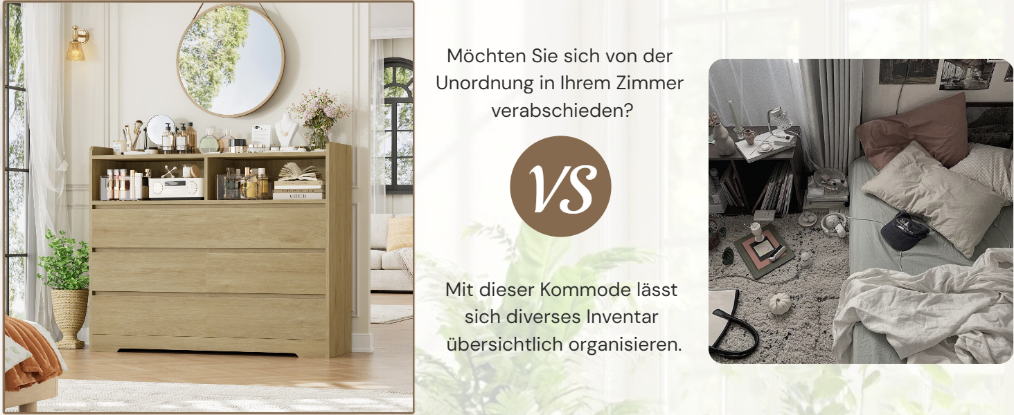 Комод FOREHILL з 6 висувними ящиками, 120 см, колір дуб - комод-тумба для спальні, вітальні, передпокою, 120x40x100 см