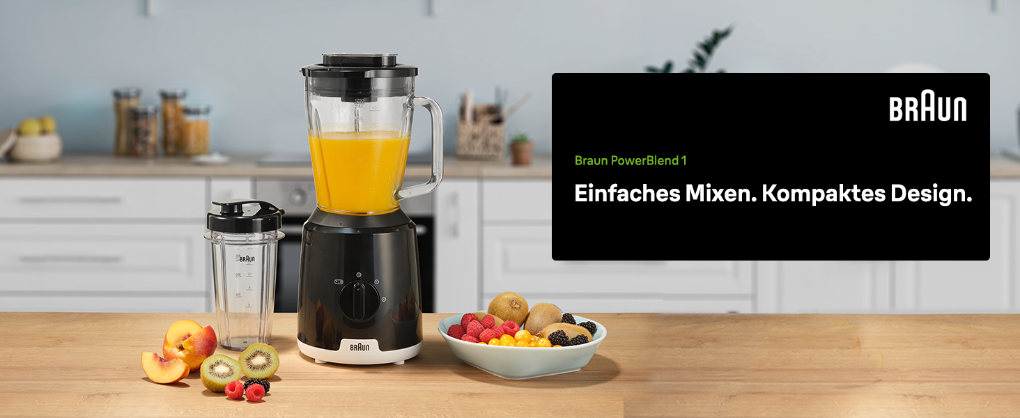 Блендер стаціонарний Braun PowerBlend 1 JB1050WH 600 Вт, скляна колба 1.5 л, чорний - для смузі, подрібнення льоду та приготування пюре