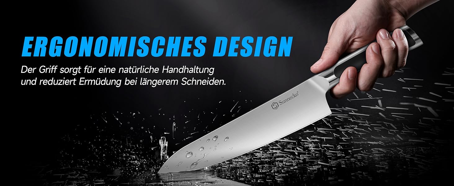 Набір ножів Sunnecko 6 шт. з підставкою – кухонний набір ножів, кухонні ножі з ергономічними ручками, гострими лезами, підставка з нержавіючої сталі та акації