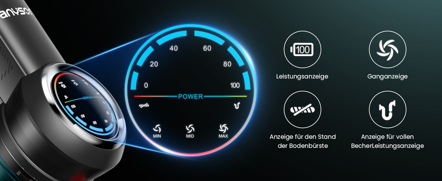 Акумуляторний пилосос 550 Вт/45KPa, час роботи 60 хв, OLED-дисплей, щітка проти заплутування, для килимів і шерсті домашніх тварин