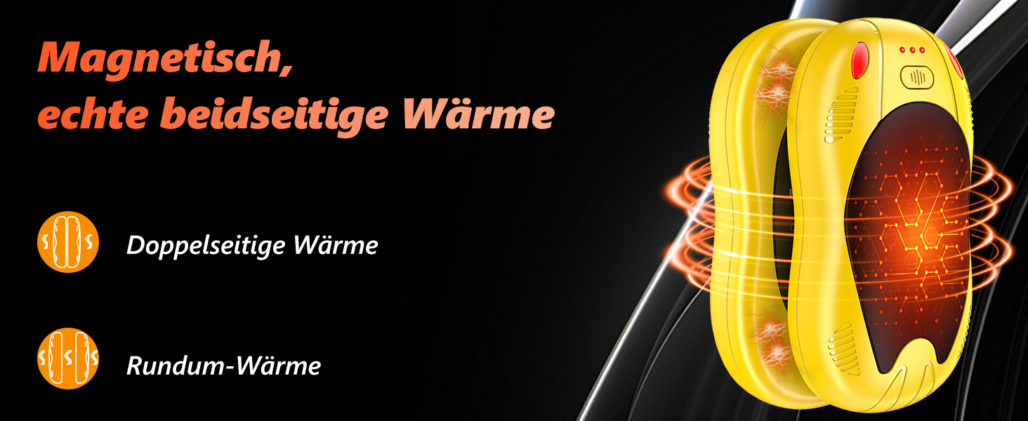 Електричні грілки для рук FANDLISS з магнітом, 10000mAh, 2 шт., з двостороннім нагрівом, USB, багаторазові, 3 рівні нагріву, для відпочинку на природі, гольфу, кемпінгу (3 жовті + чорні)