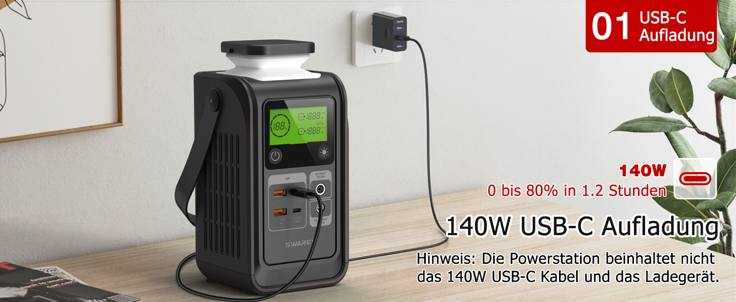 Портативна електростанція 192Wh LiFePO4, 140W USB-C, сонячний генератор 180W для кемпінгу, подорожей, надзвичайних ситуацій