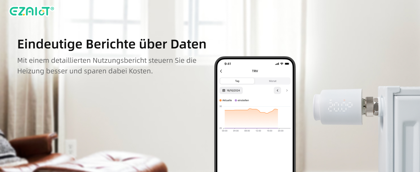 Розумний термостат на радіатор Wi-Fi Tuya EZ-TRV702W з програмуванням, датчиком температури та керуванням через додаток