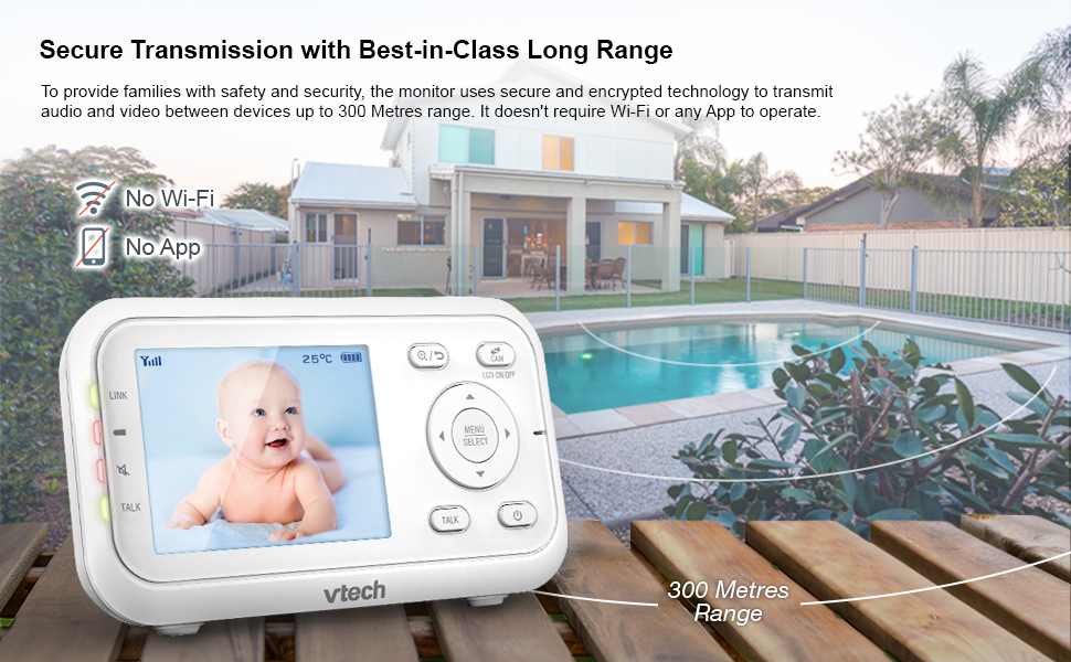 Відеоняня VTech VM3250 з LCD-екраном 7,1 см, нічним баченням, датчиком температури та радіусом дії 300 м