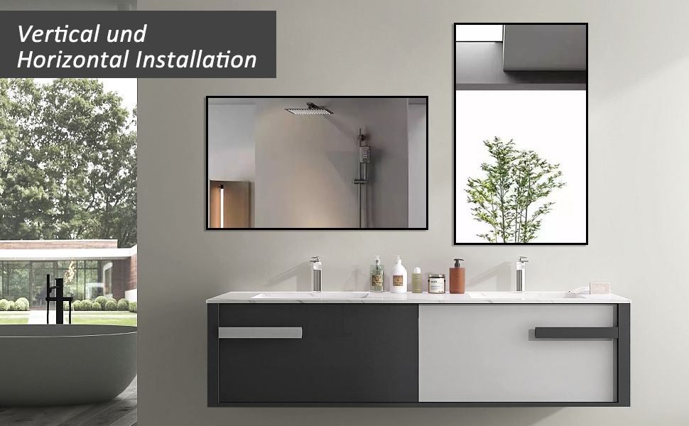 Дзеркало Boromal Spiegel Schwarz 100x60 см прямокутне з металевою рамою для ванної кімнати, спальні, туалетного приміщення. Чорний настінний дзеркало 60L x 100B cm