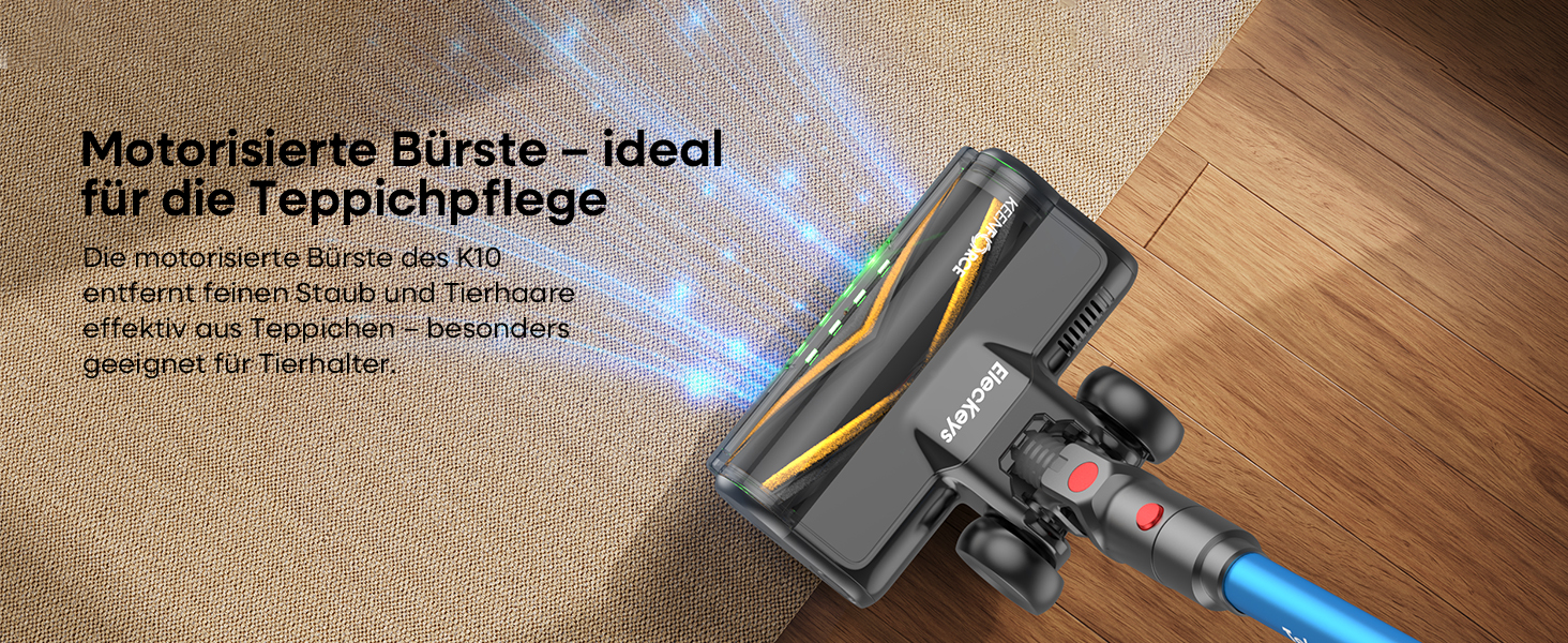 Акумуляторний пилосос ElecKeys K10 50000Pa/580W 70хв, бездротовий з LED дисплеєм, 1.8л, анти-заплутування, для шерсті тварин, килимів, підлоги, авто, синій