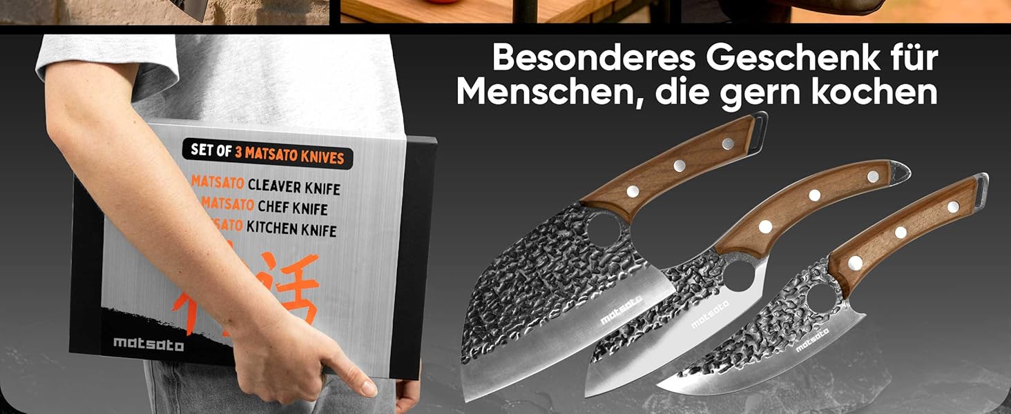 Набір кухонних ножів Matsato (3 шт.) - професійні, гострі, для кухні