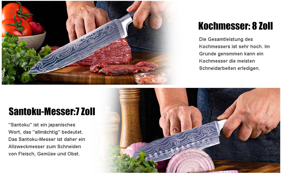 Набір кухонних ножів Chefhoablorn 15-TLG: професійний набір з нержавіючої сталі, 7 шт. (блок ножів)