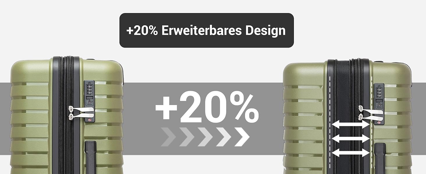 Чемодан KONO середнього розміру з жорсткою обшивкою, PP, з 4 колесами, розширюваний, легкий, з тримачем для напоїв та TSA замком (Зелений, L)