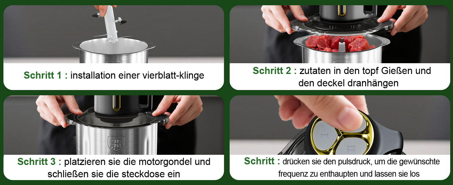 Електричний подрібнювач для кухні 2.5л, мультиподрібнювач 300W з 2 запасними лезами, 3 швидкості, придатний для миття в посудомийній машині, нержавіюча сталь 304, для дитячого харчування, овочів, фруктів, м'яса