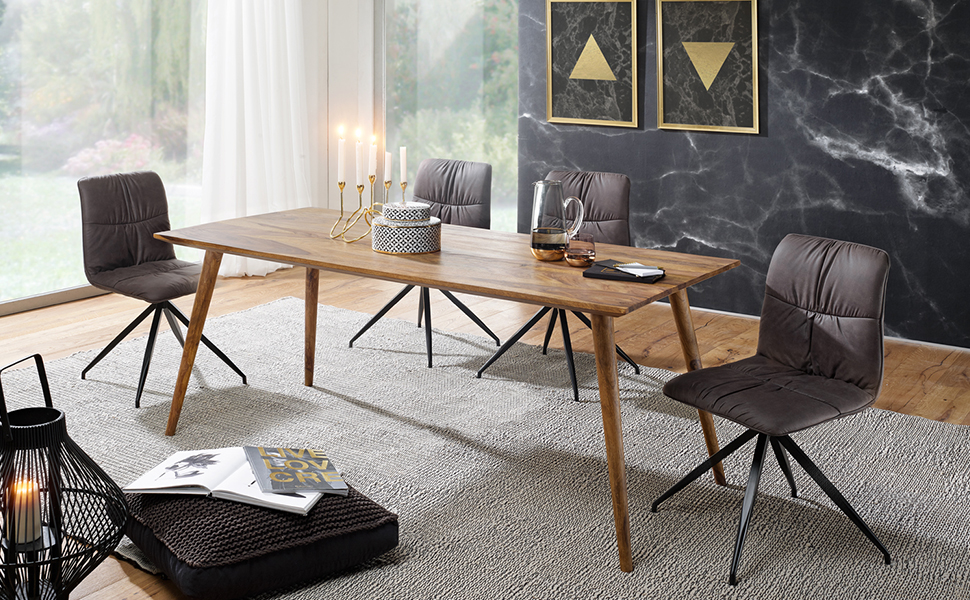 Стіл для їдальні FineBuy Sheesham, масив дерева, стиль кантрі, на 4-6 осіб