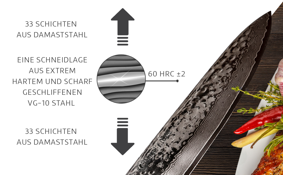 Набір кухонних ножів Stallion Damast з ручкою Ironwood - Японський дамаський сталь VG10, V-подібний край 10 градусів