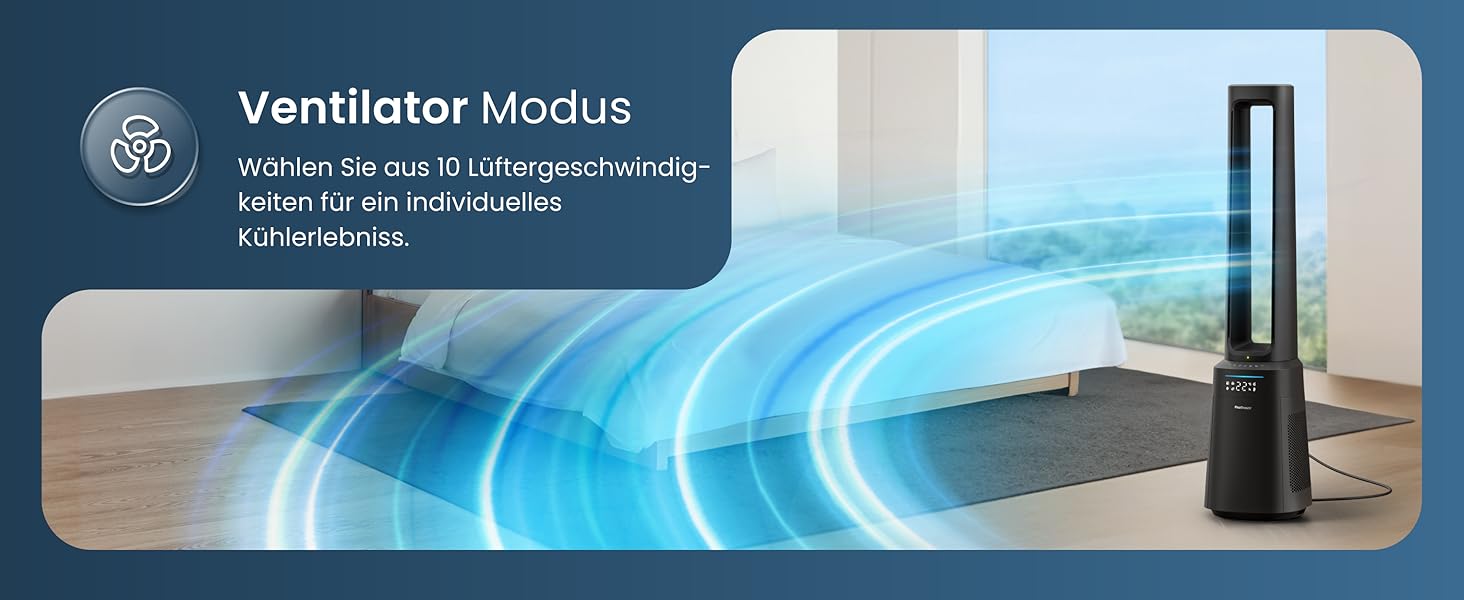 Вентилятор Pro Breeze OmniAir з очищувачем повітря 105 см, 10 швидкостей, HEPA 13, LED дисплей, пульт ДУ, 5 режимів, тиха робота, чорний