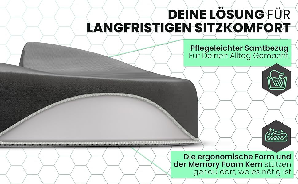 Ортопедична подушка для сидіння – ергономічна, з піною з пам'яті, знімає навантаження з куприка та спини, готова до використання – сертифікована IGR та перевірена Oeko-Tex, ідеальна для офісу, авто, подорожей та вагітності