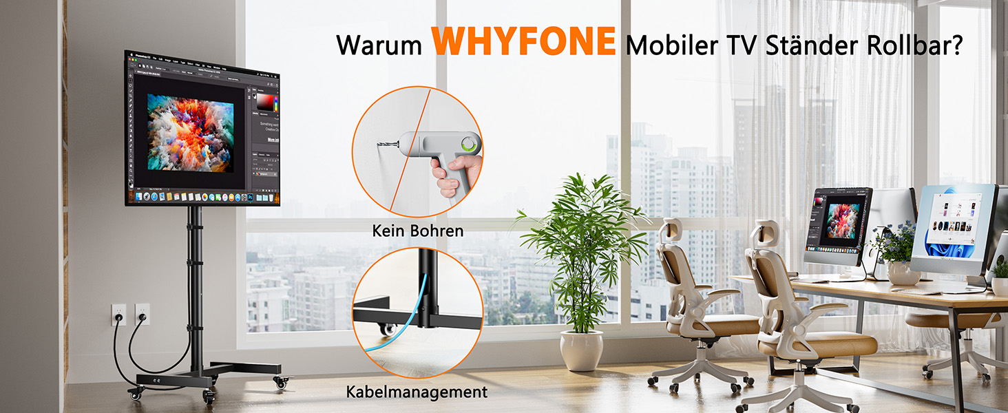 Підставка для телевізора на коліщатках для 17-50 дюймів, поворот 180°, регулювання висоти, VESA 300x300 мм, до 30 кг