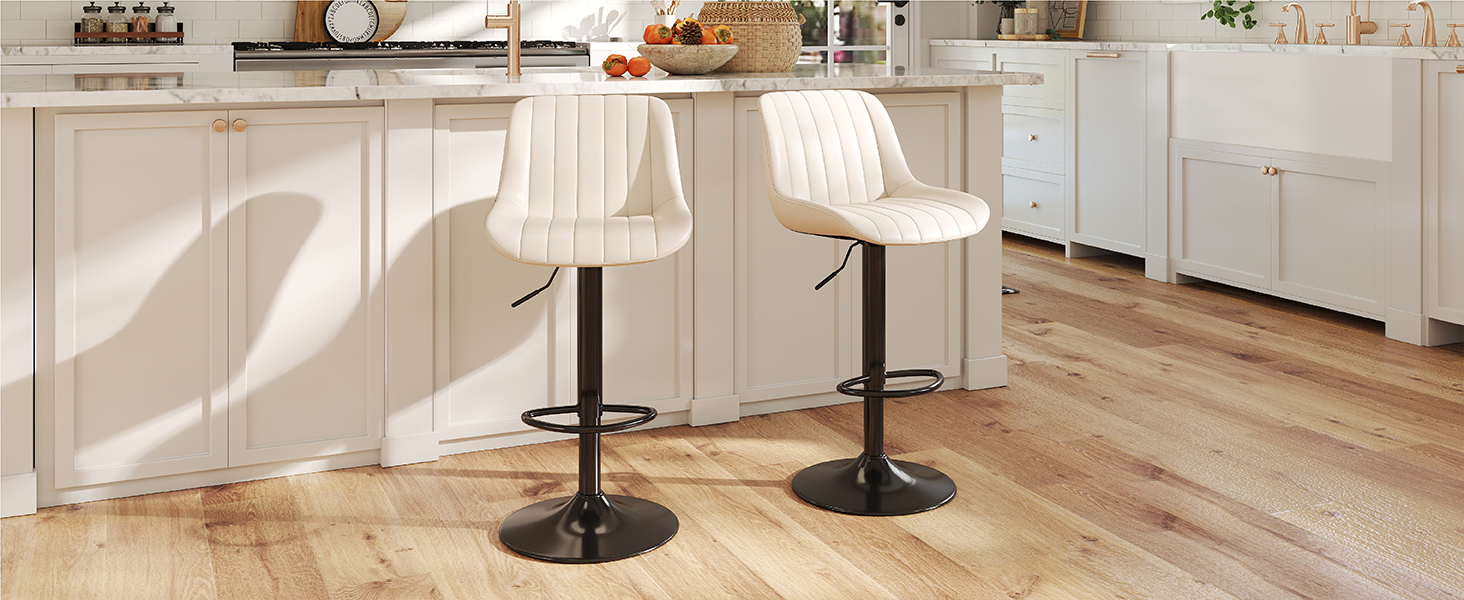 Набір з 2 барних стільців Youhauchair, обертаються, регульована висота, PU-шкіра, бежевий